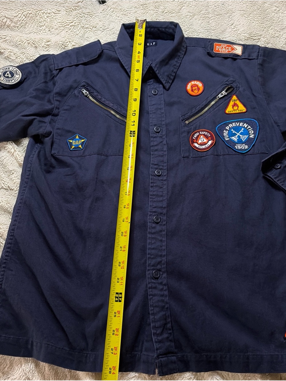 Kids button-up utility shirt from Gap, with multiple scout-inspired patches L